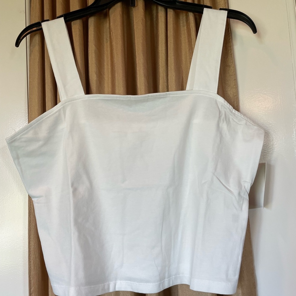 Square Neck Cropped Tank Top White Size Large